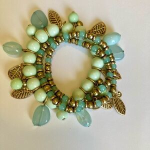 Gold and Green Beaded Bracelet Set